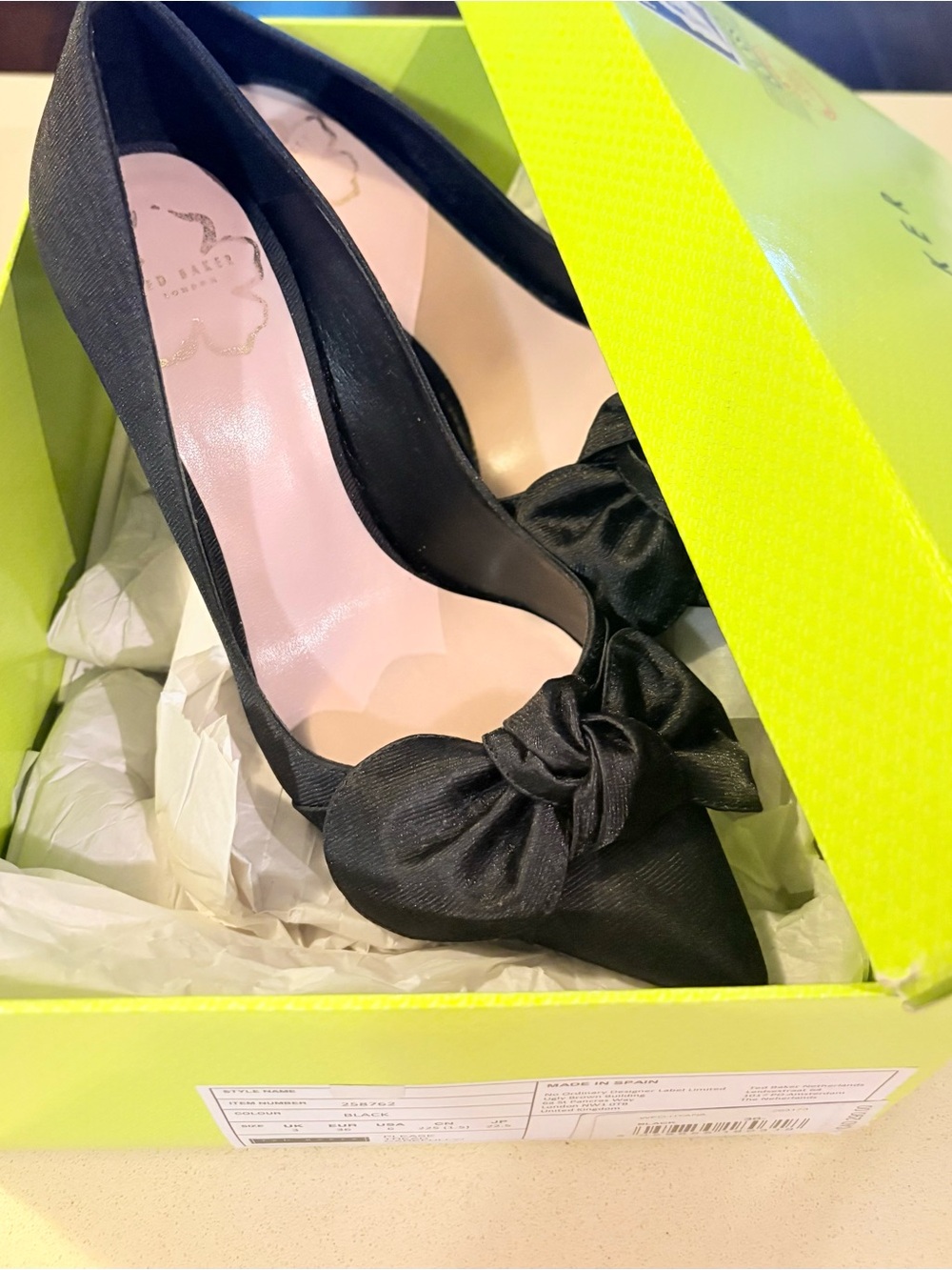 Ted Baker London Black Satin Bow Court Heels